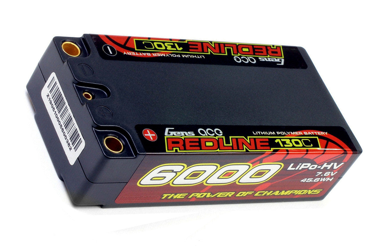 Gens Ace Redline HV 6000mAh 7.6v 130C Shorty Lipo Battery 5mm Bullet 220g