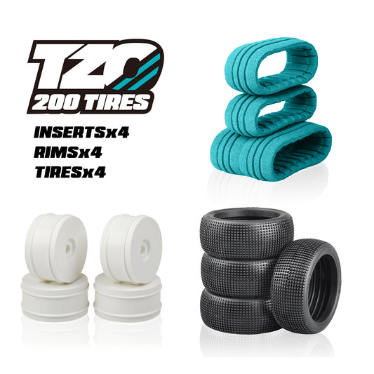 TZO 402 Car Set Non-Glued Tyres + Inserts + Rims 1/8 buggy wheels