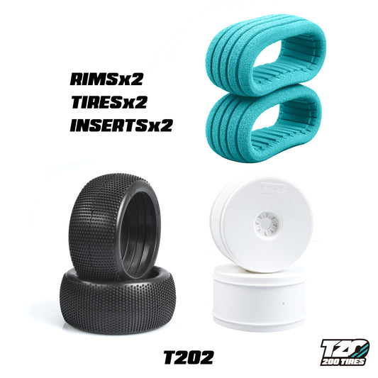 TZO 202 Truggy PAIR Non-Glued Tyres + Inserts + Rims 1/8 Truggy wheels
