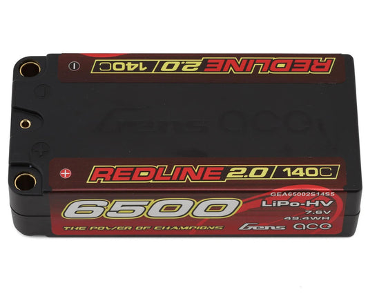Gens Ace Redline 2.0 2S Shorty LiHV Battery 140C (7.6V/6500mAh) w/5mm Bullets