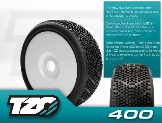 TZO 400 Car Set Non-Glued Tyres + Inserts + Rims 1/8 buggy wheels