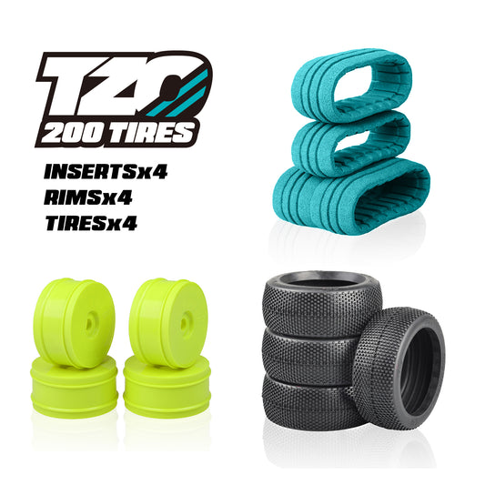 TZO 201 Car Set Non-Glued Tyres + Inserts + Rims 1/8 buggy wheels