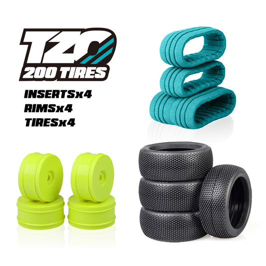 TZO 202 Car Set Non-Glued Tyres + Inserts + Rims 1/8 buggy wheels